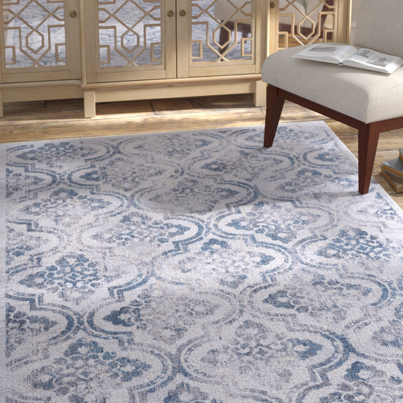 Tapis gris / bleu Herewardus, Rectangle 5 pi 3 po x 7 pi 7 po