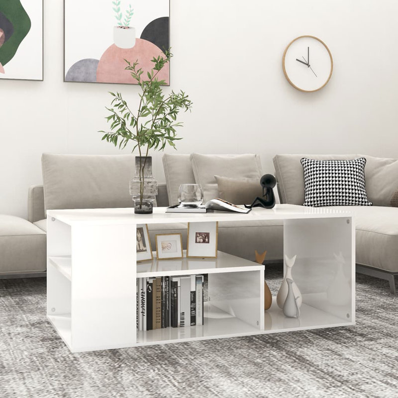 Godhigh Floor Shelf Coffee Table with Storage, White