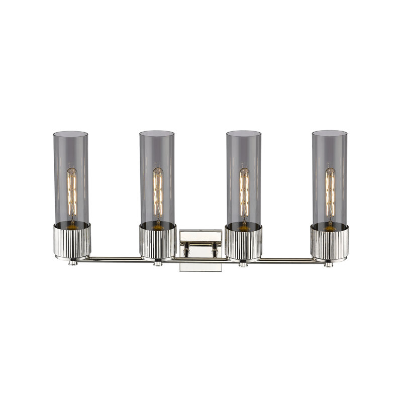 Luminaire de meuble-lavabo mural 4 po 12 po Bolivar - Finition nickel poli - Abat-jour verre fumé clair, Fumée, Nickel poli