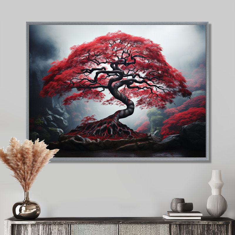 Érable japonais rouge - art mural sur toile Japon, 30" H x 40" W, Encadrement argenté