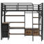 Lit mezzanine double avec bureau et tiroirs, tablettes de rangement en métal, rangement des marches sécuritaires, lumières équipées, plateforme stable pour station de charge-52941308