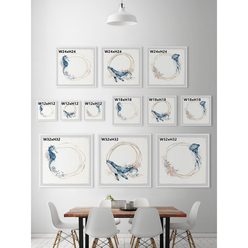 " Deep Sea Creatures " 3 Piece Art Watercolor Print, 32" H x 32" W x 1.5" D
