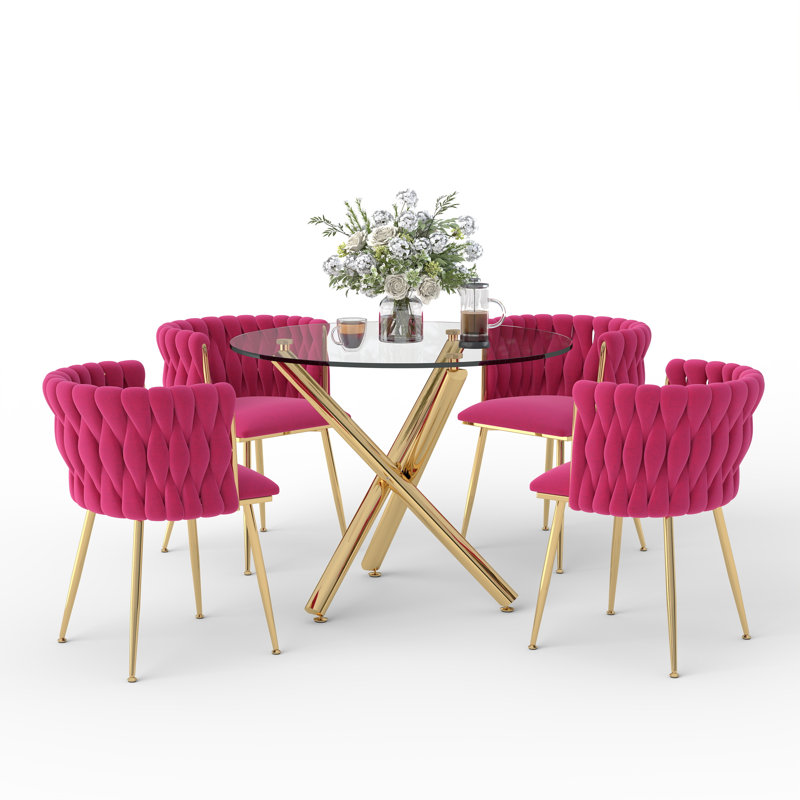 Ensemble de salle à manger Raykwan, H 29,5 po x L 36 po x l 36 po, Rose rouge, Or