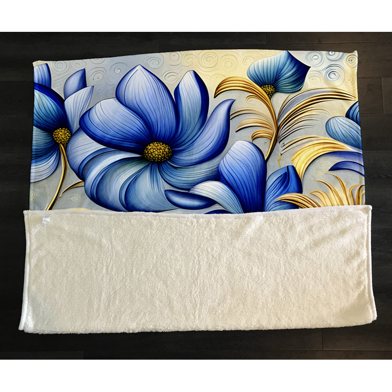 Throw Blanket, 68" W x 80" L, Floral/Abstract, Blue/Yellow/Gray