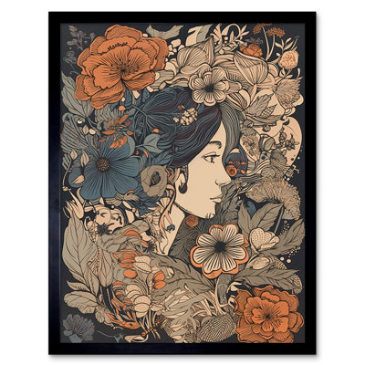 Madox Woman Floral Profile Portrait Boho Nouveau Single Picture Frame Wall Art