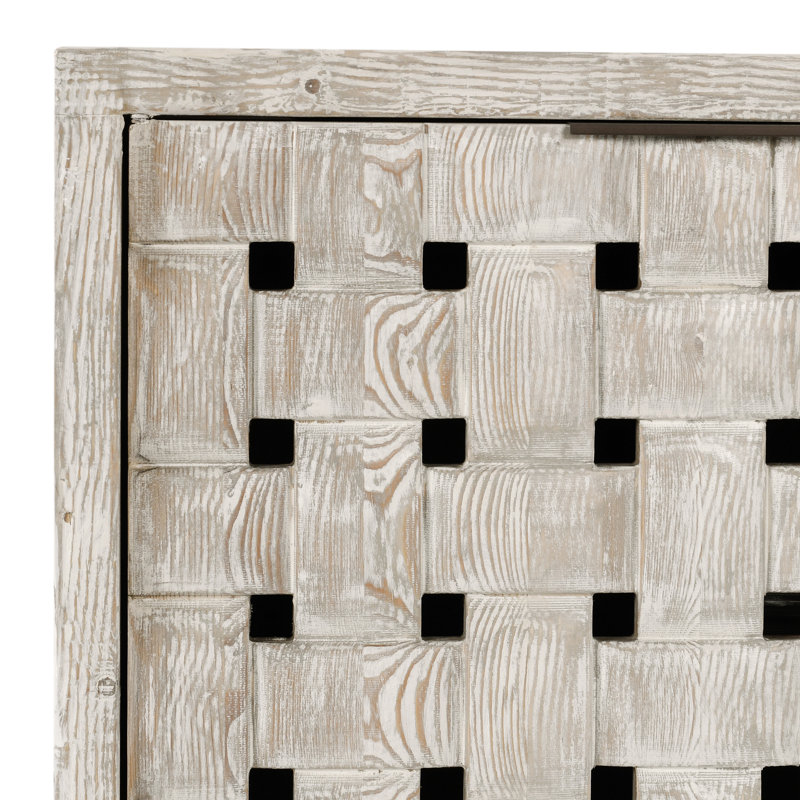 Cream Reclaimed Pine Wood Basket Weave Buffet Sideboard