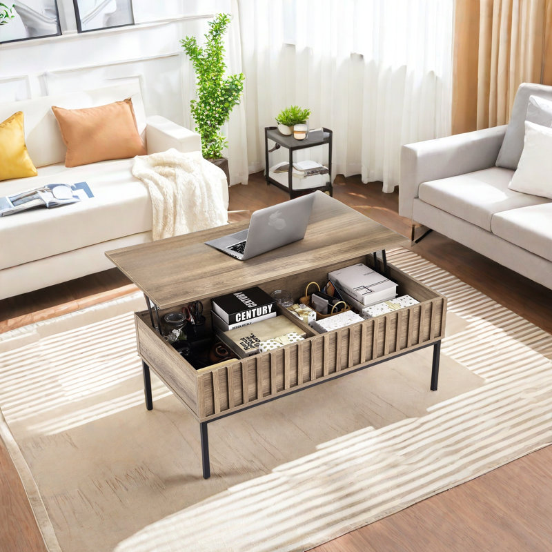 Lift Top Coffee Table With Storage Shelf And Hidden Compartment