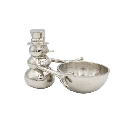 Cast Aluminum Snowman Holding Bowl