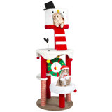 64.2'' H Christmas Multi-Level Cat Tree with Scratching Post and Toy Balls, Christmas Snowman Cat Condo