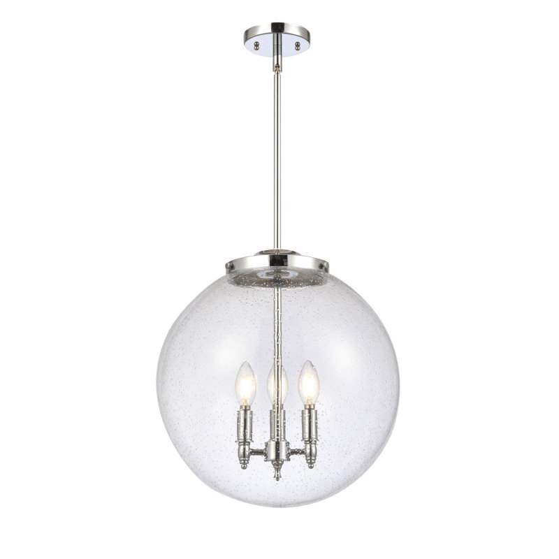 Luminaire suspendu sphère 3 lumières Frederick, H 17 po x l 16 po x P 16 po, Grainé, Chrome poli