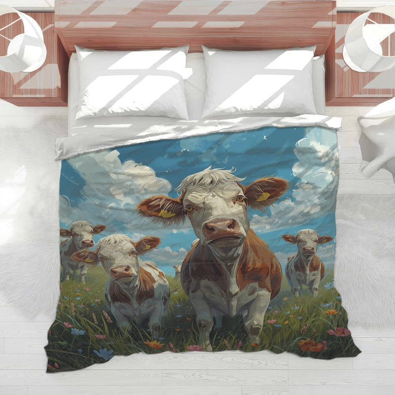 Cows In Flower Field Comforter, Twin Extra Long
