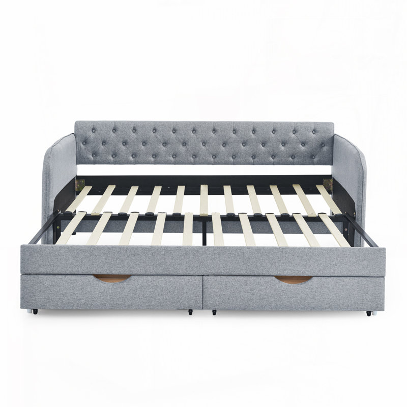 Lit de jour rembourré avec lit gigogne et deux tiroirs de rangement Upholstery, Gris clair