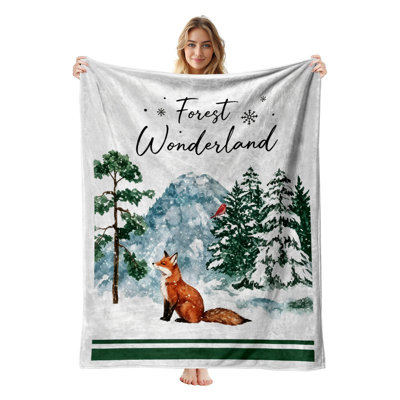 JYK Christmas Flannel Fleece Throw Blanket, Lightweight, Breathable, Soft Cozy Warm Plush Microfiber, 40"x50",  Fox Mountain Birds