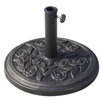 Porte-parasol de marché rond en résine de 20 po Outsunny avec porte-parasol de marché avec motif floral rose et installation facile, pour Φ 1,5 po, poteau de 1,89 po, pour pelouse, terrasse, cour, jardin, bronze