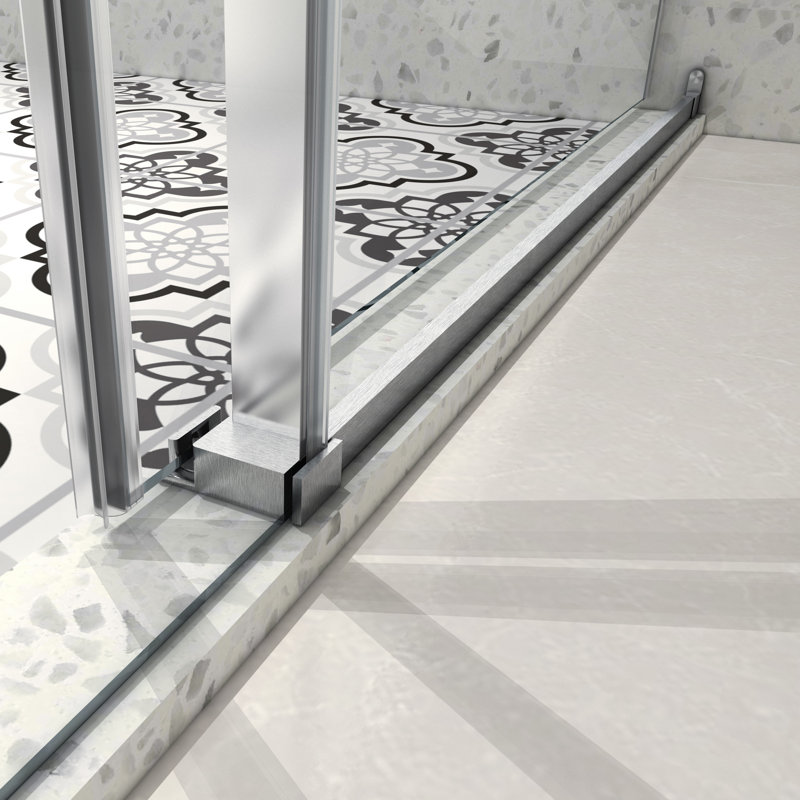 60" W x 76"H Reversible Frameless Single Sliding Bathroom Shower Door, Brushed Nickel