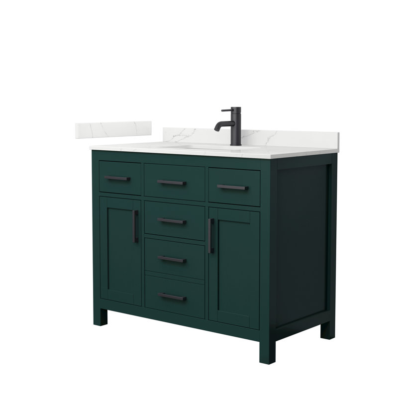 Beckett 42" Freestanding Single Bathroom Vanity with Quartz Top, Giotto Quartz, Matte Black, Green