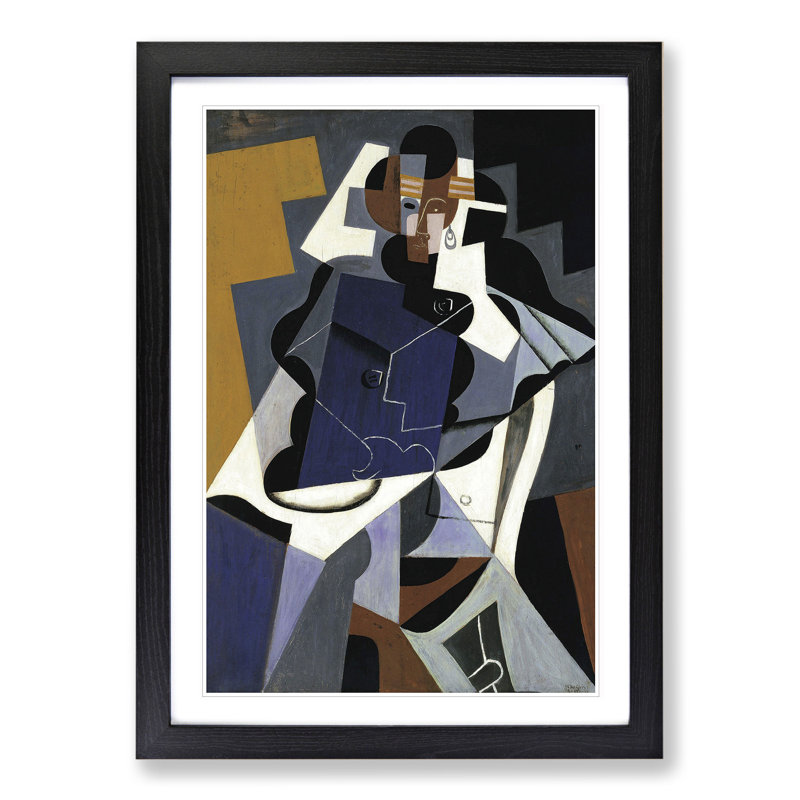 Man and Woman by Juan Gris - Picture Frame Painting, 65cm H x 48cm W x 2cm D, Black Framed