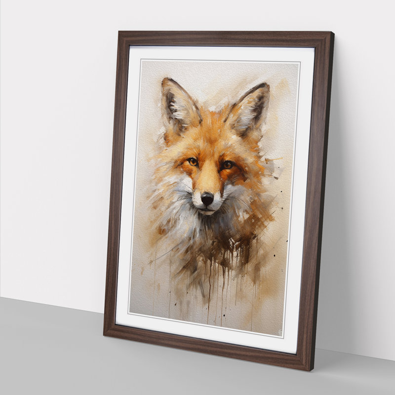 Fox Gestural - Framed Print, Walnut Framed, 64cm H x 46cm W