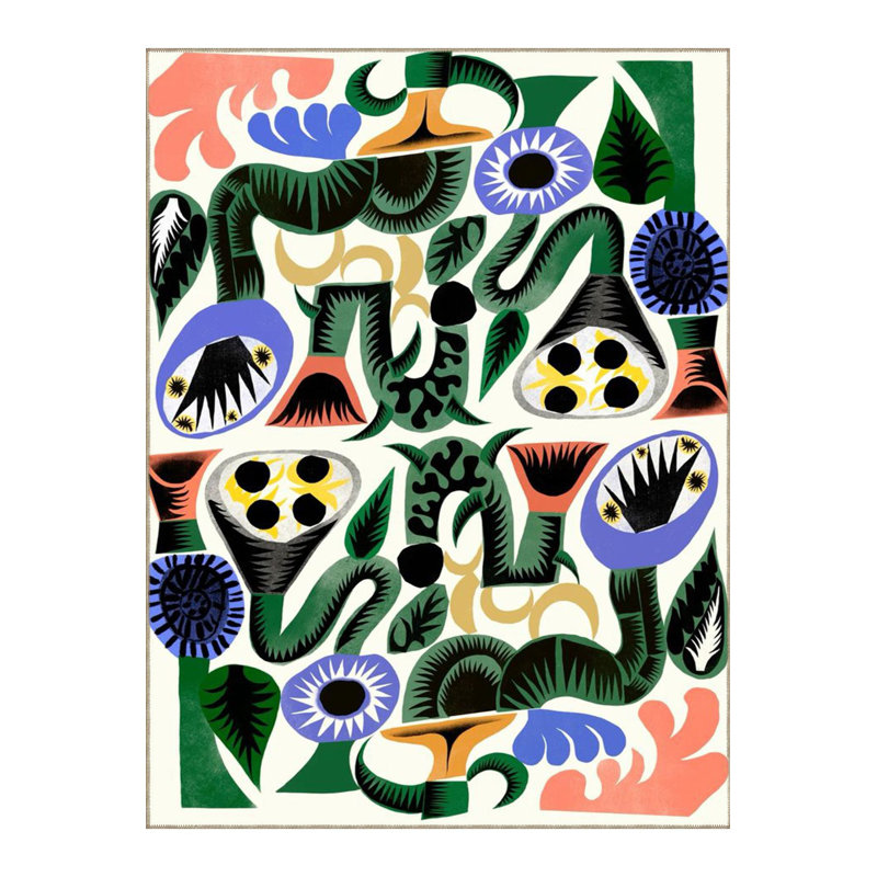 Tapis décoratif multicolore à motif abstrait de formes tissées et lavable à la machine, Rectangle 4 pi 7 po x 6 pi 7 po