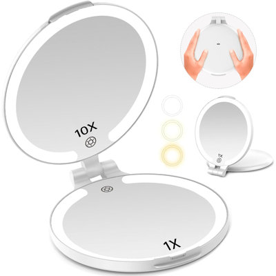 LED Lighted 10X Magnifying Rechargeable Travel Portable Makeup Mirror