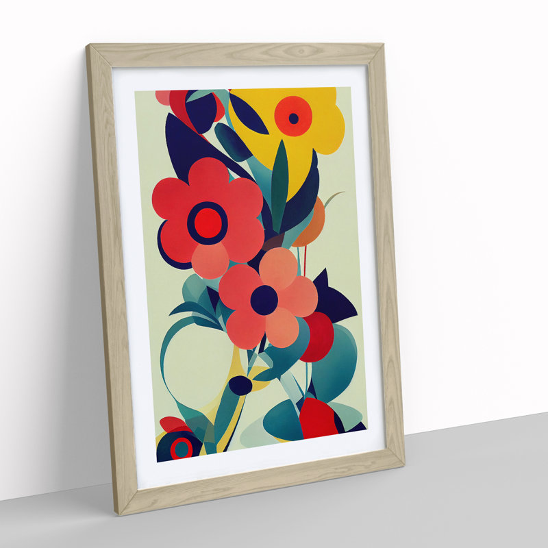 The Abstract Flowers No.6 - Wall Art, 36cm H x 27cm W, Oak Framed Paper, White