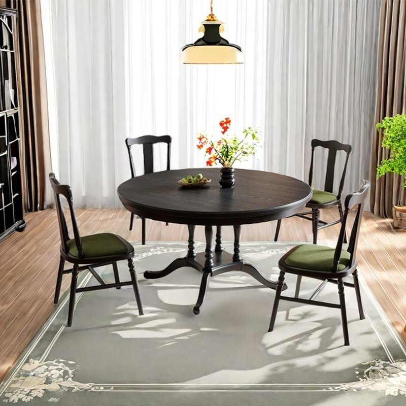 Rubber wood unique dining table set, Black, 29.53"H x 47.24"L x 47.24"W