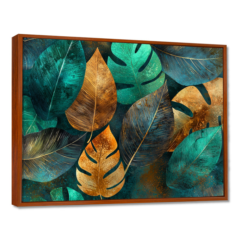 Vert et orange éthéré sérénade de feuilles II - feuilles, art mural, H 24 po x l 32 po, Brun