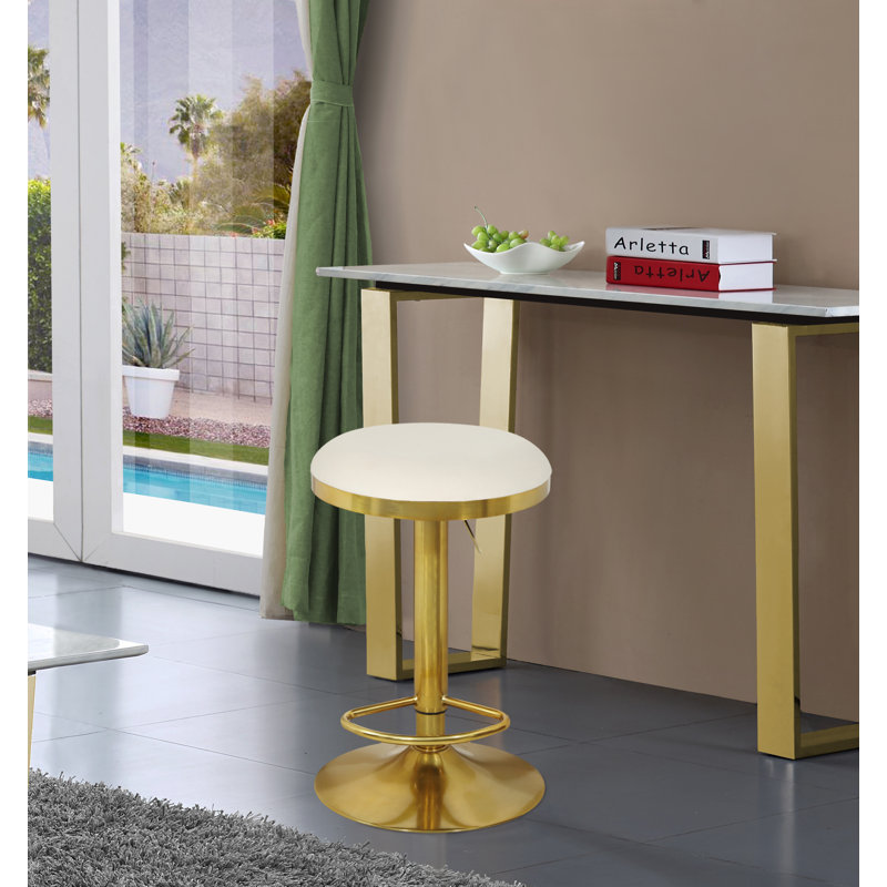 Tabouret réglable Fareen, Velours blanc, Or