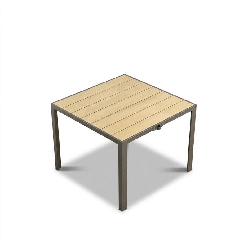 Modern Square Patio Table, Wood Grain Top Outdoor Dining Table with Heavy-Duty Metal Frame, Seats 4, Weather-Resistant Outside Table for Backyard, Deck & Patio