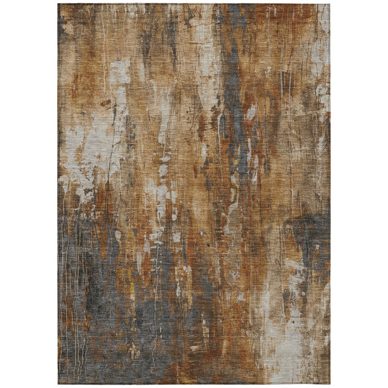 Tapis extérieur lavable abstrait gris et ivoire 3 pi x 5 pi