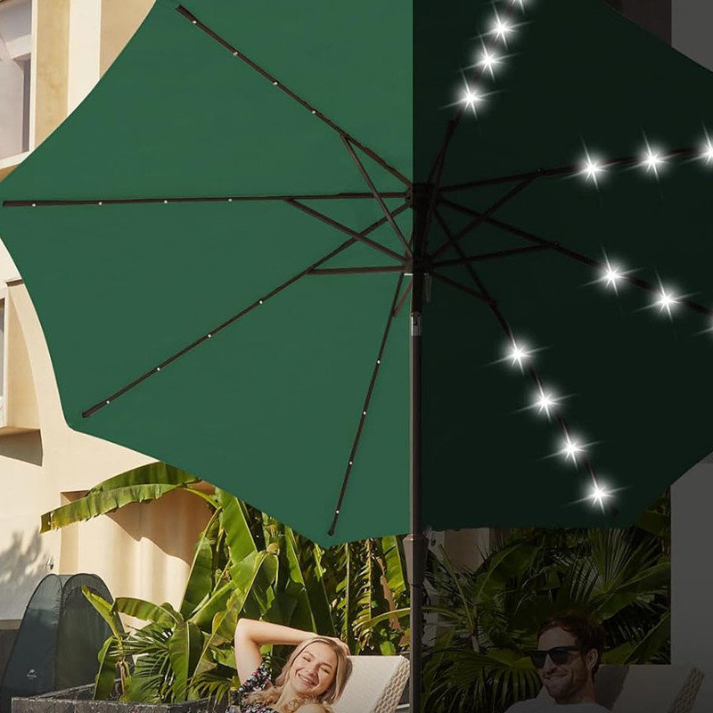 Upgrade LED Lighted Patio Umbrella with Solar-Powered Lights, Outdoor Umbrella for Pool, Deck & Yard(Dark Green)