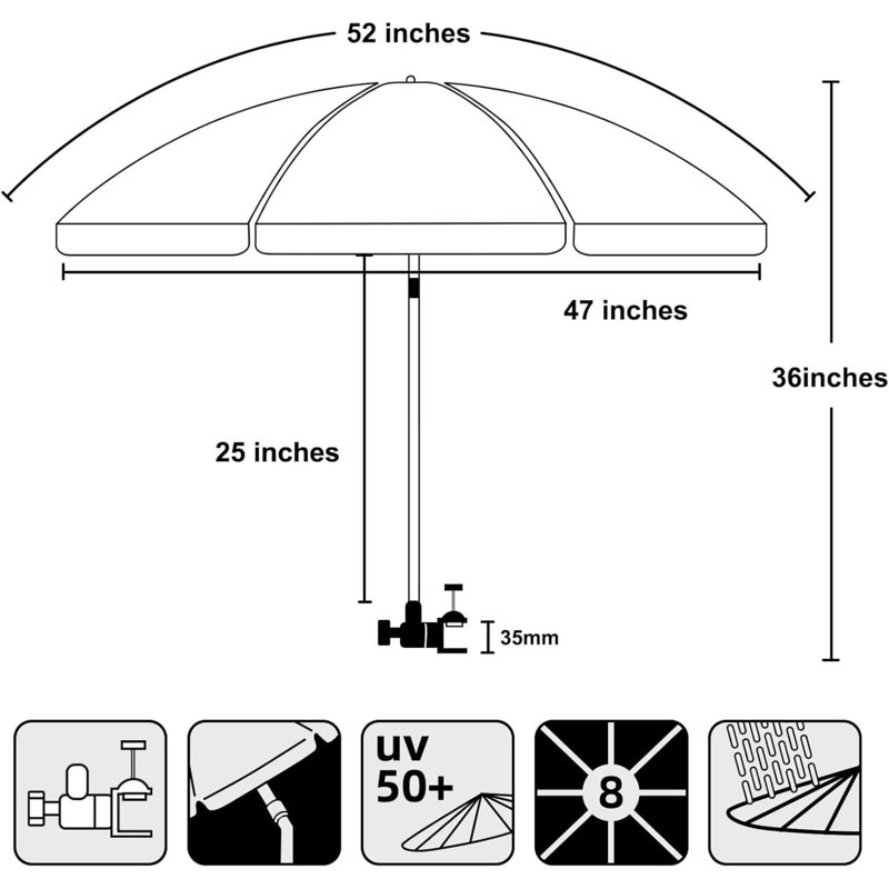 Parasol avec pince universelle et réglable, Bleu