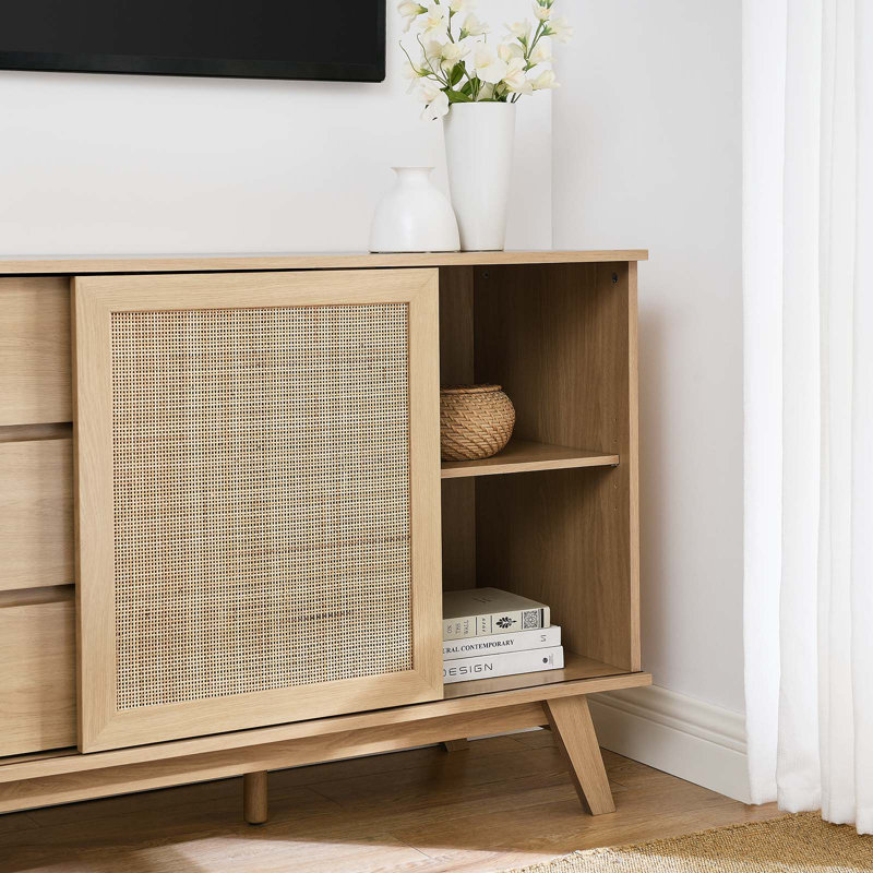 Soma 59" Oak Sideboard with Rattan Sliding Doors