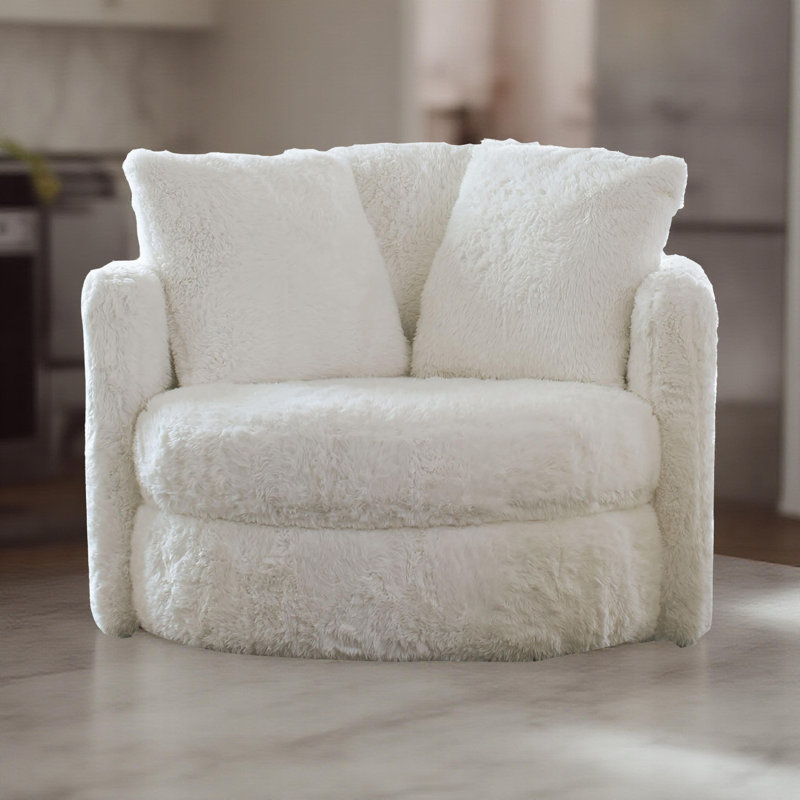 Fauteuil d'appoint pivotant Rane, revêtement en chenille extra doux de 49 po, Blanc