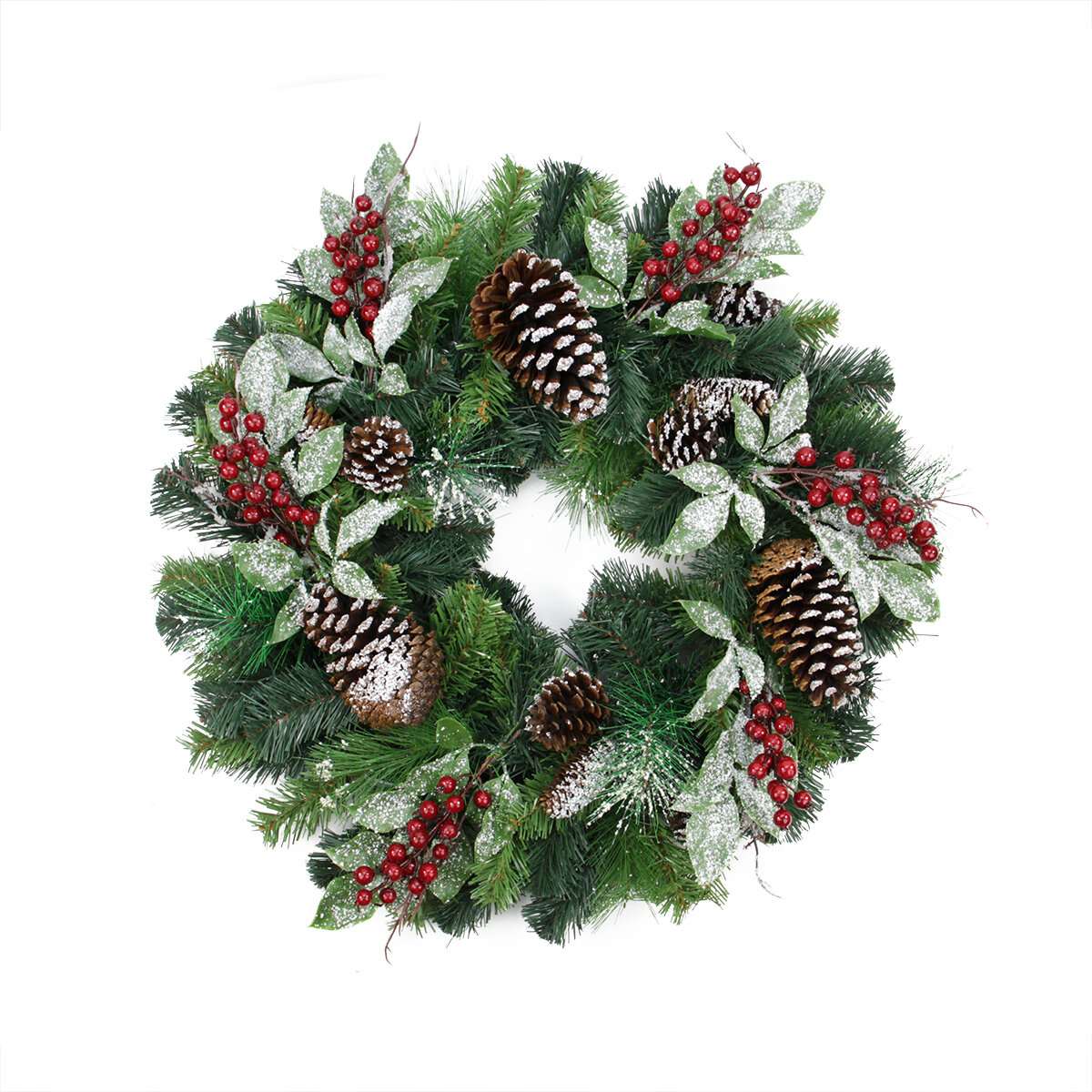 Northlight Frosted Pine Cones and Berries Artificial Christmas Wreath - 18-Inch, Unlit, Brown