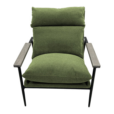Sovann Upholstered Accent Armchair with Removable Cushion and Oak Arms