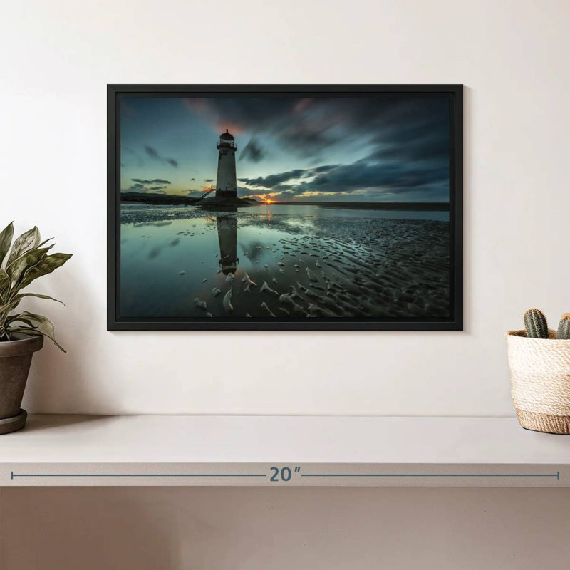 Phare de Point Of Ayr, 13 po x 9 po, Cadre flottant noir