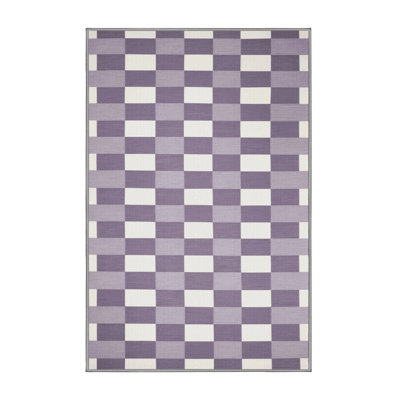 Machine Washable Checkered Pink Area Rug