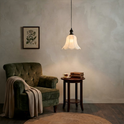 Luminaire suspendu 1 lumière en tissu brodé rétro, plafonnier rétro pastoral avec abat-jour cloche en forme de fleur, luminaire à cordon réglable pour salle à manger, îlot de cuisine, chambre à coucher