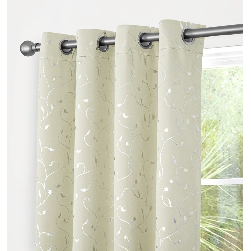 Mayotte Metallic Light Reducing Eyelet Curtains Pair, Cream, 137cm Width x 137cm Drop
