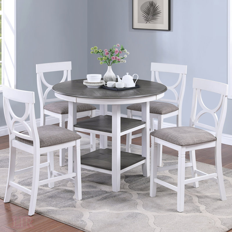 Ensemble de salle à manger à hauteur de comptoir contemporain avec rangement, 4 chaises rembourrées et dossier unique incurvé pour les maisons modernes