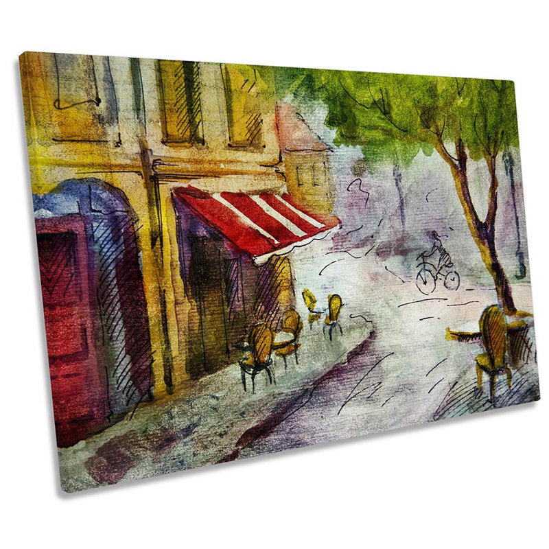 French Café Street City - Wrapped Canvas Print, 91.4cm H x 137.2cm W x 4cm D