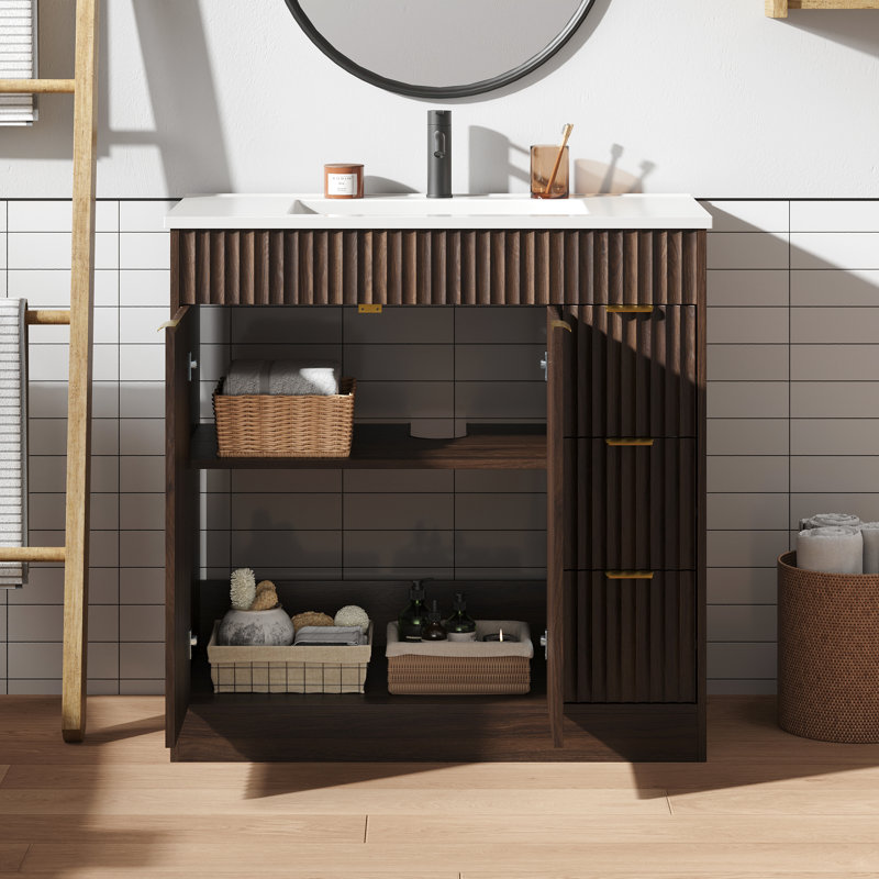 Ensemble de meuble-lavabo simple 30 po avec comptoir Adonia, 30", Brun