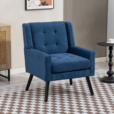 26.77" Mid-Century Modern Accent Chair, Linen & Suede Upholstery Comfy Armchair With Tufted Back, High-Density Foam Cushion And Black Solid Wood Legs