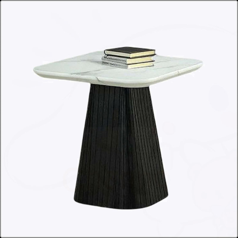 Table de bout carrée de style contemporain avec plateau en faux marbre et bords arrondis doux pour les salons modernes