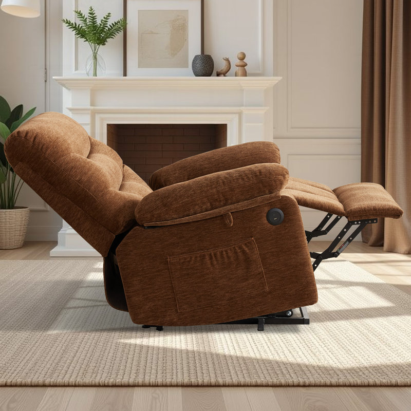 Fauteuil inclinable électrique surdimensionné avec massage chauffant pour personnes âgées, Brun