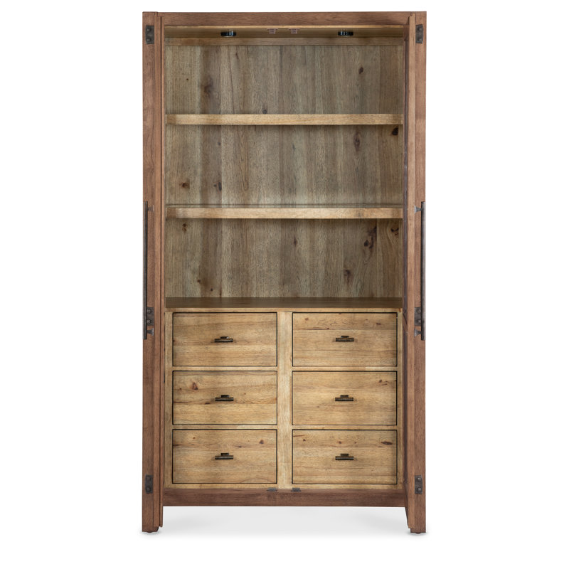 Rustic Lighted Pecky Hickory and White Oak Display Cabinet