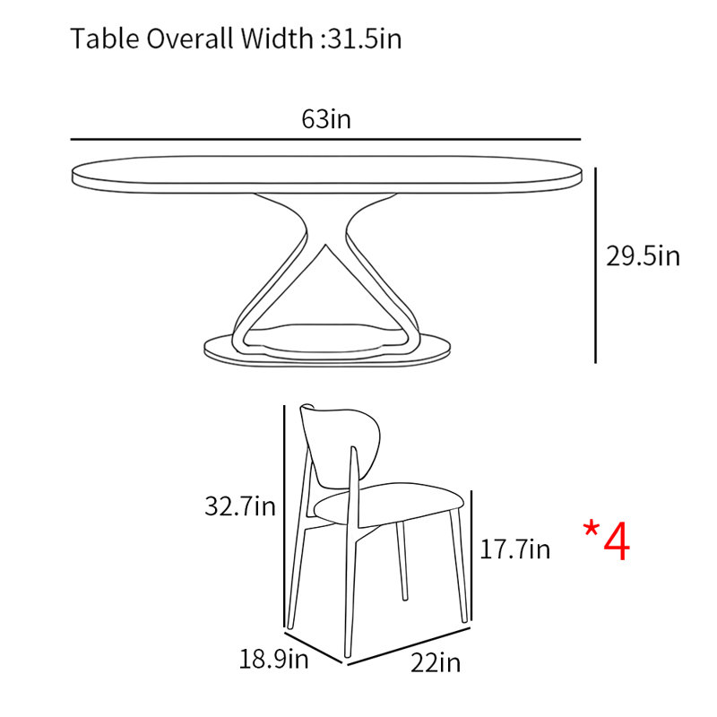 Modern simple carbon steel base dining table sets, 29.5" H x 63" L x 31.5" W