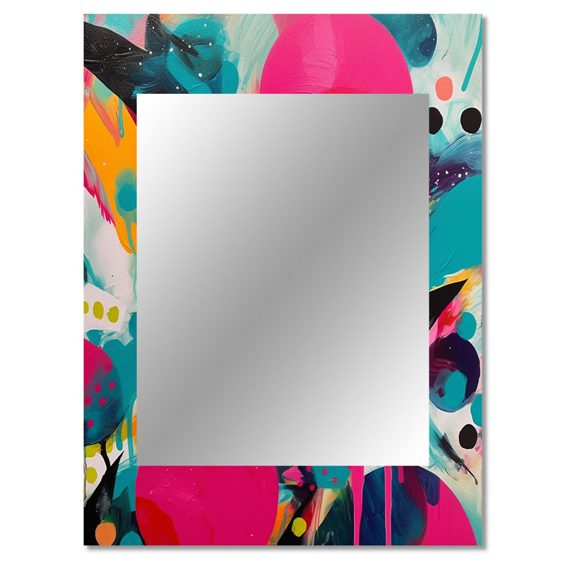 Pink and Turquoise Abstract Enigma I - Abstract Unique Wall Mirror Decor, Modern Large Mirror, Printed Metal Art, 40" x 30"