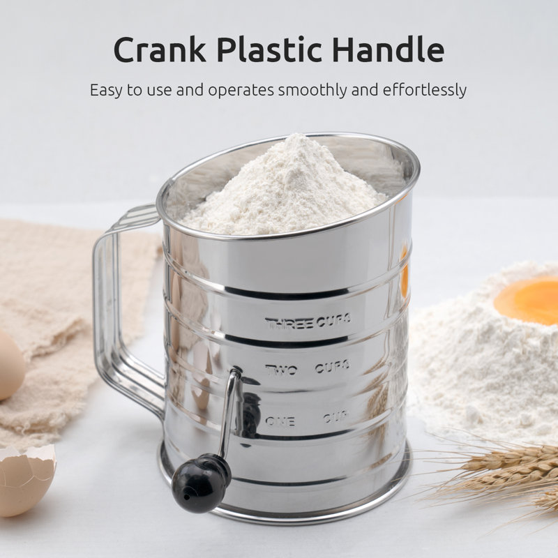 Tamis à farine en acier inoxydable U-Taste 3 tasses avec 4 agitateurs à fil pour tamiser rapidement (20 mailles fines)